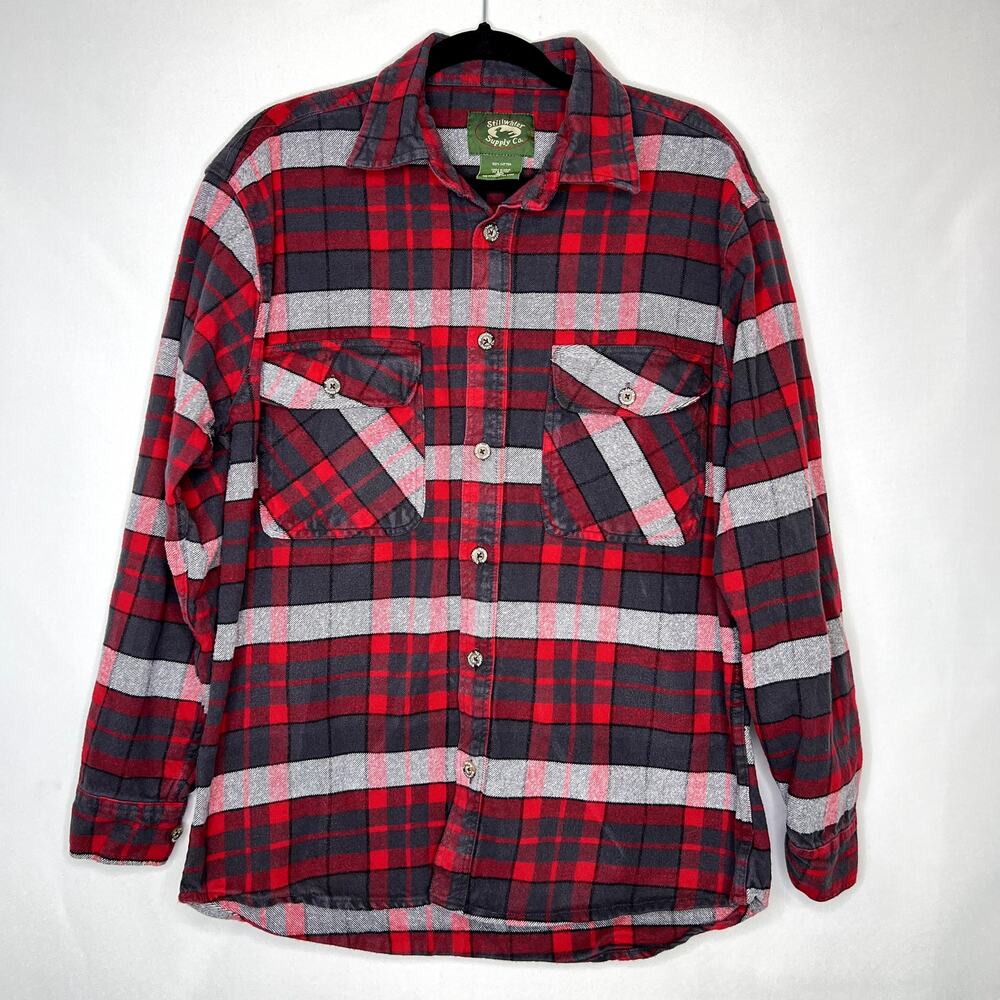 Stillwater Supply Co Plaid Flannel Cotton Button Down Shirt Shacket L Large